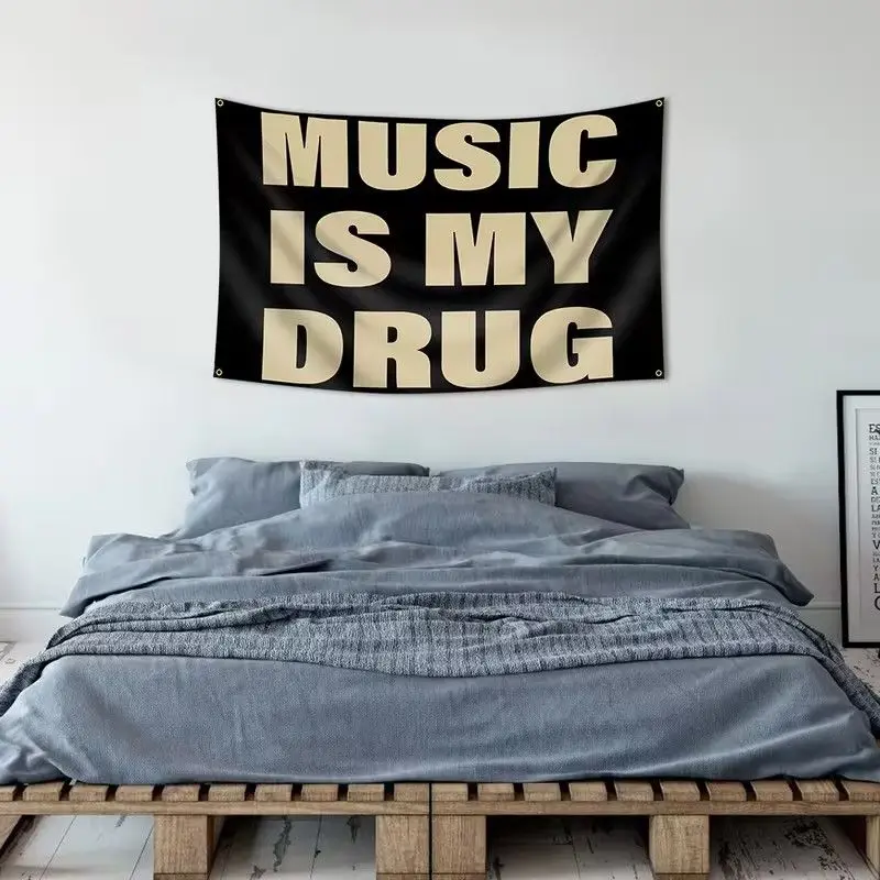 VIKAMA Music is My Medicine Tapestry American Street Style, Inspirational Wall Art for Esports Room Decor