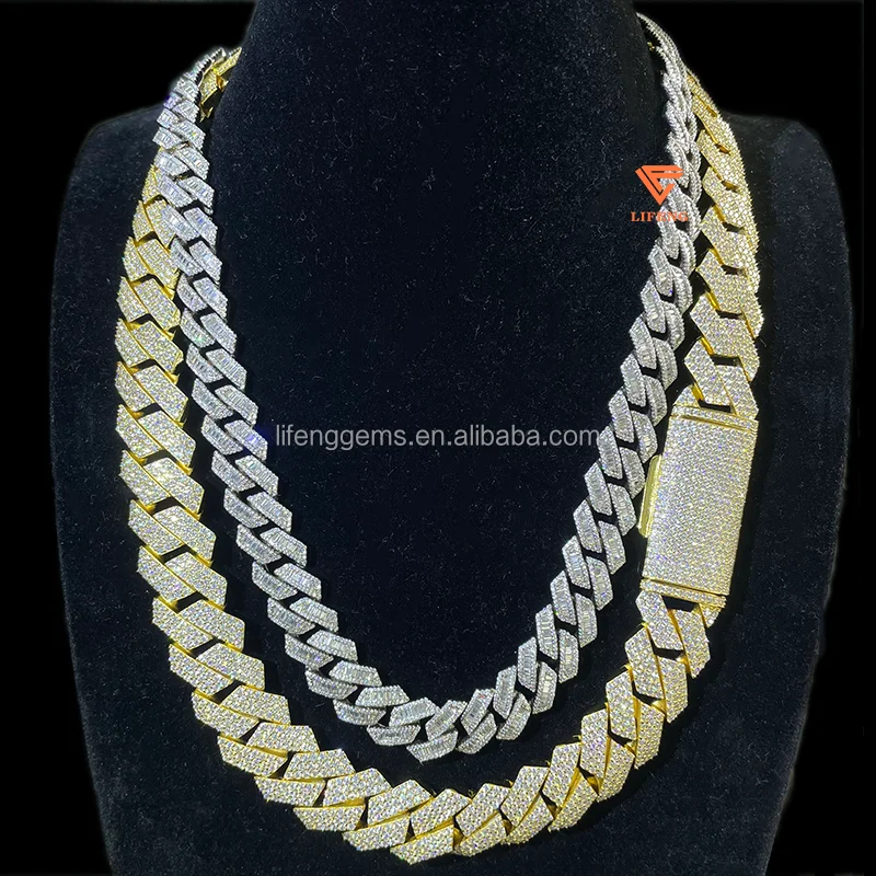 Private Jeweler Custom Made Hip Hop Jewelry 20mm Iced Out Vvs Moissanite Diamond 925 Sterling Silver Gold Miami Cuban Link Chain