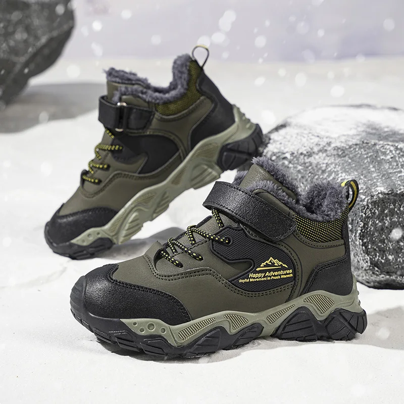 

Winter Children's Hiking Boots Plush Warm Casual Snow Ankle Boots Non-slip Outdoor Mountain Climbing Shoes Winter Kids Sneakers