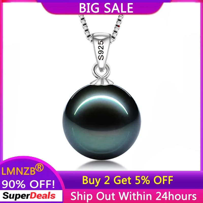 LMNZB Pearl Necklace Women Genuine Original Certified Tibetan Silver Chain Necklace Fashion Artificial Black Pearl Pendant