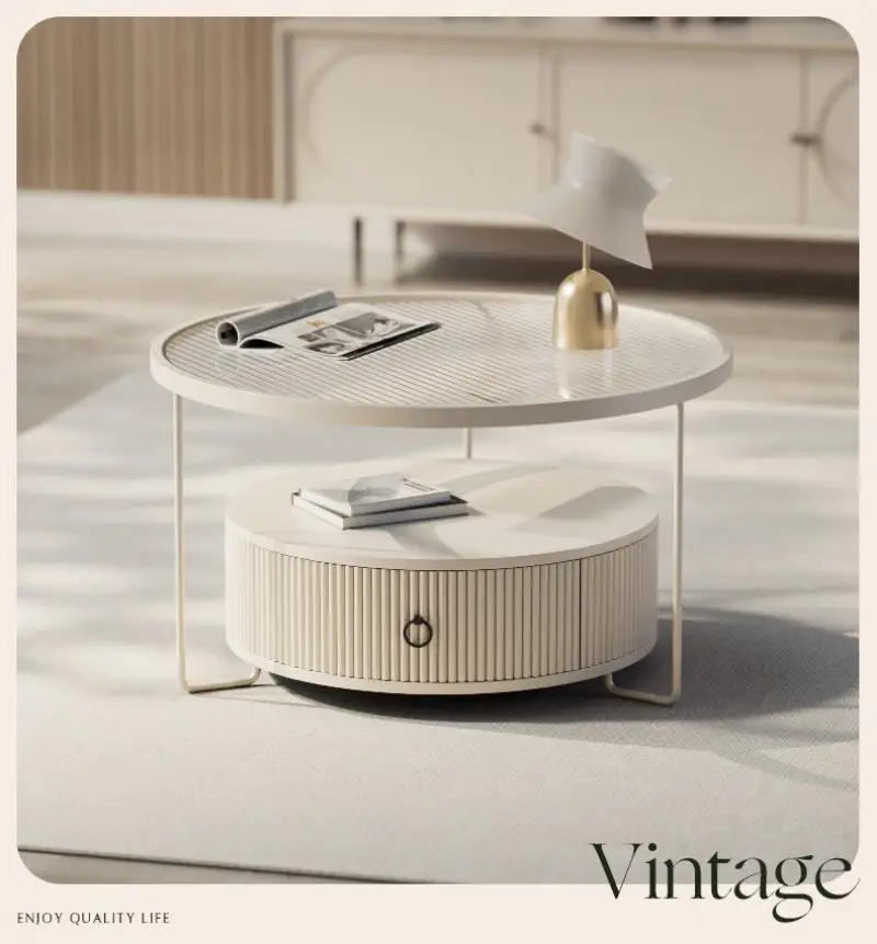 Home Coffee Table Living Room Sofa Rock Panel Edge Several Circular End Table Creative Drawer Small Round Storage Table