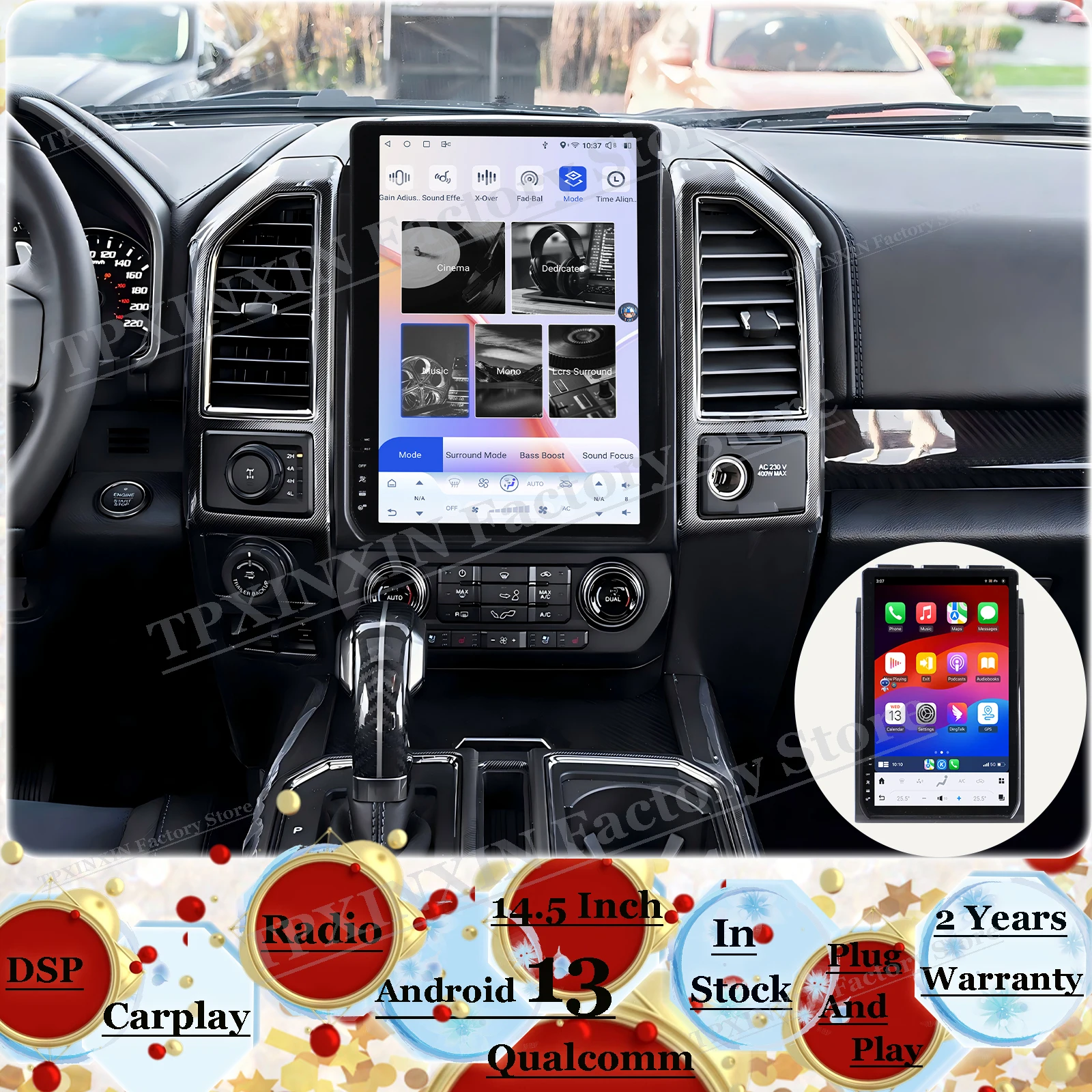 

14,5-дюймовый автомобильный мультимедийный GPS-навигатор на Android для Ford F150 2015-2020, автомагнитола, стереоресивер, головное устройство с CarPlay