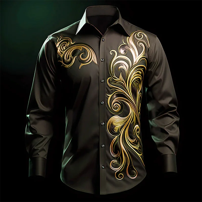 Camisa casual masculina outdoor da moda de rua, macia e confortável, roxo dourado, padrão HD, novo estilo, leve, 2024