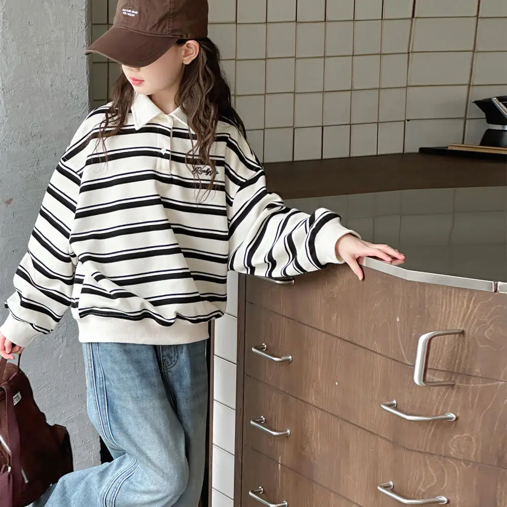 

Kawaii модный свитшот с лацканами для девочек, студенческий весенне-осенний повседневный пуловер с длинными рукавами и героями мультфильмов, рубашка, топы, детская одежда