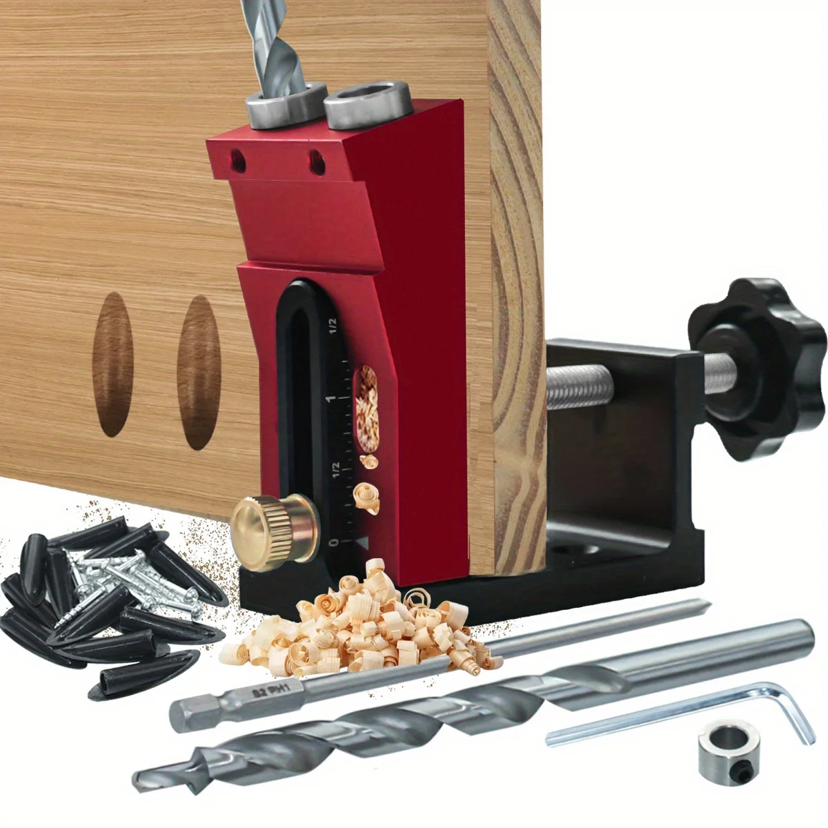 Woodworking Pocket Hole Jig Kit 9.5mm Oblique Hole Puncher Locator 3/8inch Drill Bit & Clamp Carpentry Drilling Guide tool kit