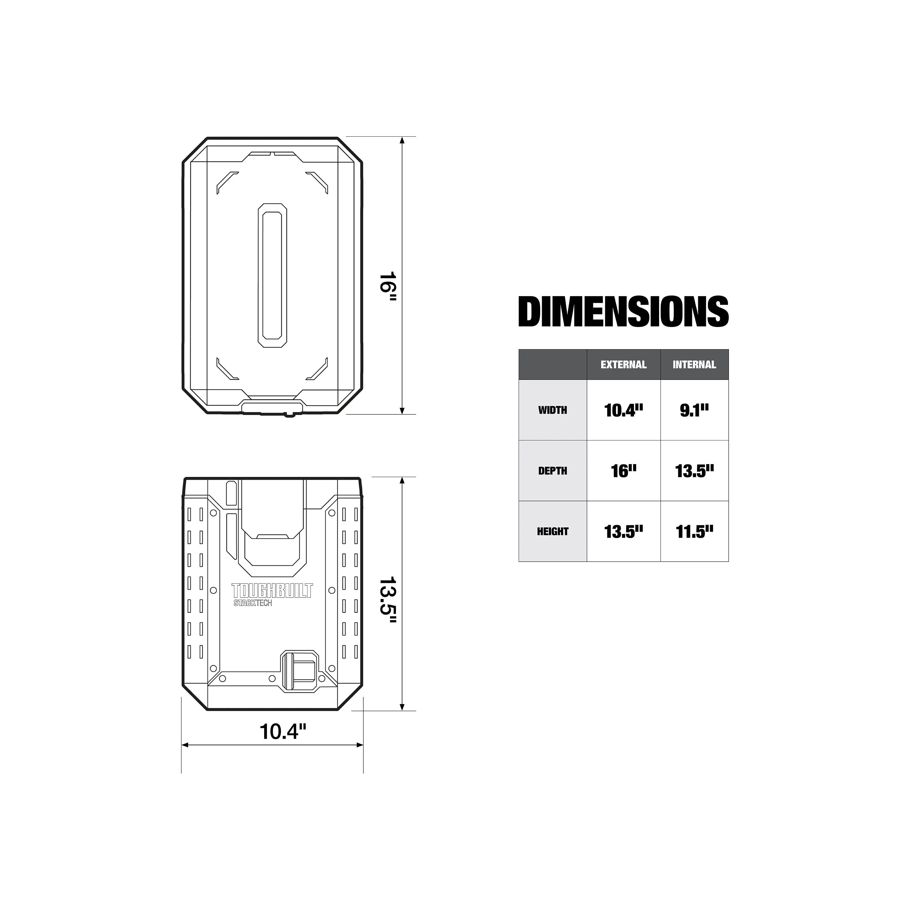 TOUGHBUILT TB-B1-B-60C StackTech Compact Tool Box Multifunctional Car Storage Repair Parts Box Stackable Side Standing Organizer