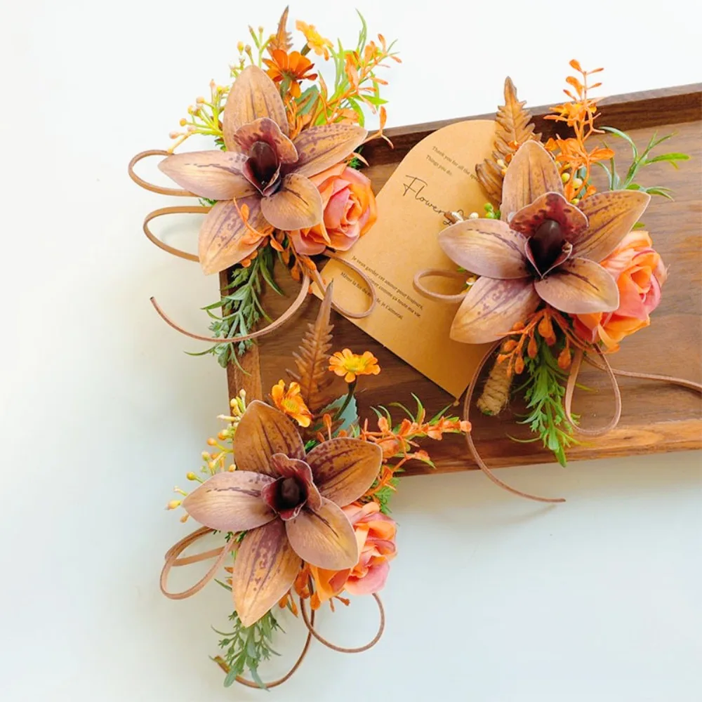 European Style Orchid Boutonniere for Groom and Wrist Corsage Para Damas De Honor Everything for Wedding Accessories Bodas Ideas