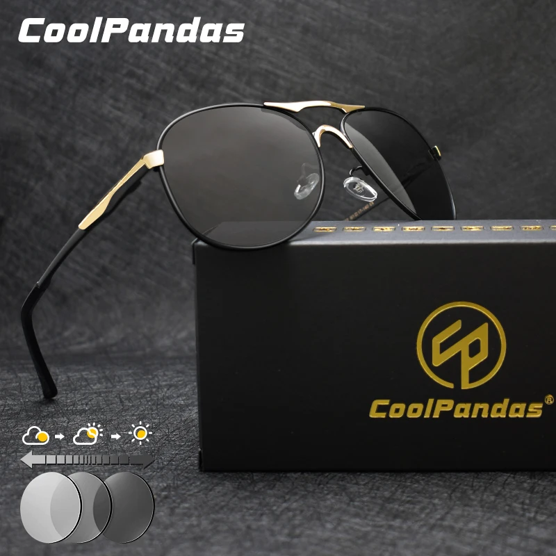 

CoolPandas Fashion Photochromic Sunglasses Men Women Aluminum Frame Polarized HD Chameleon Lenses Eyewear Driving Pilot Glasses