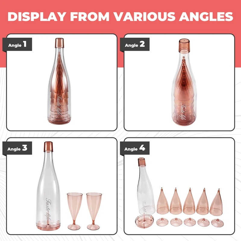 5PC Plastic Wine Glasses Bar Goblet Champagne Glass Cold Drink Juice Glass Cocktail Stemware With Storage Container