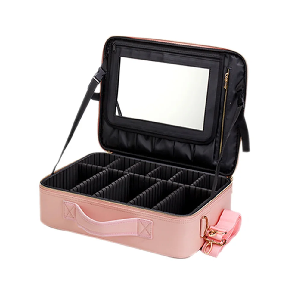 Travel Vanity Bag with Mirror Makeup Body Paint Partition PU Case