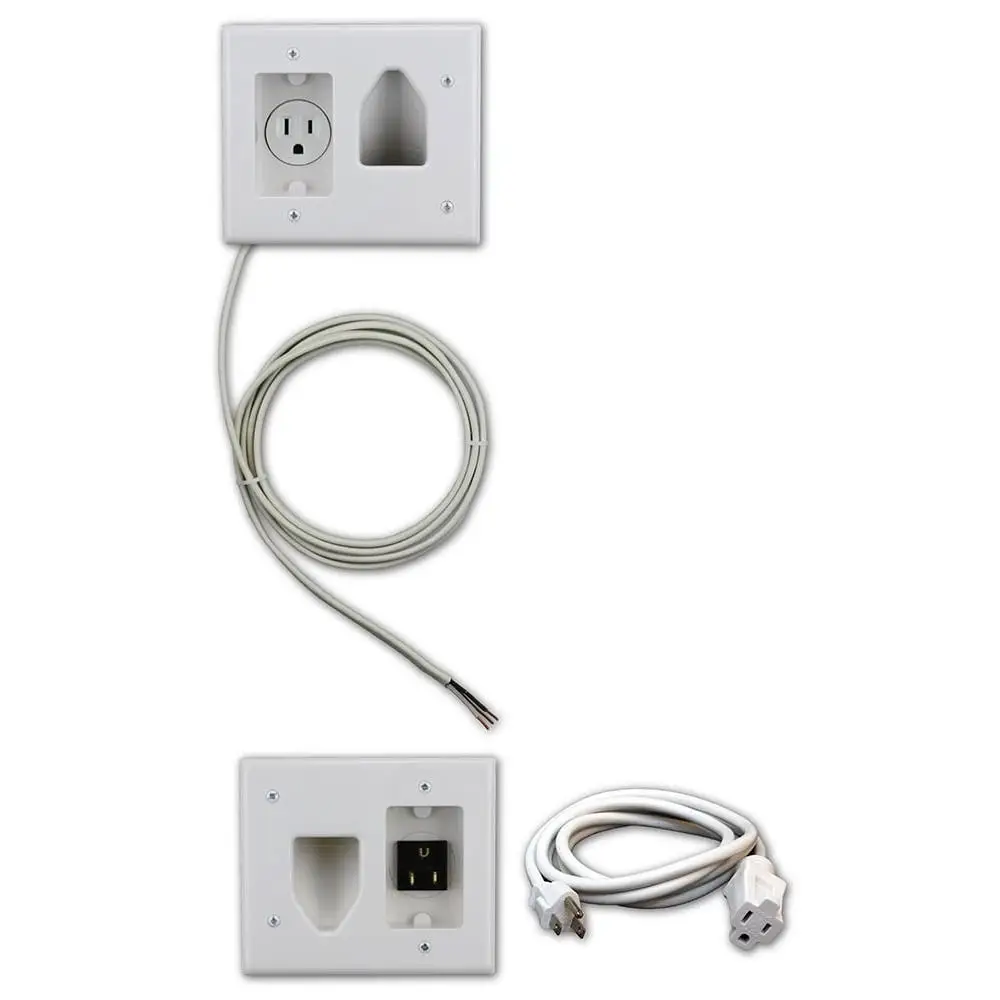 Recessed Pro-Power Kit Cable Management Organizer AV Cable Pass-Through Low Profile Design Single Receptacle White Kit Upright &