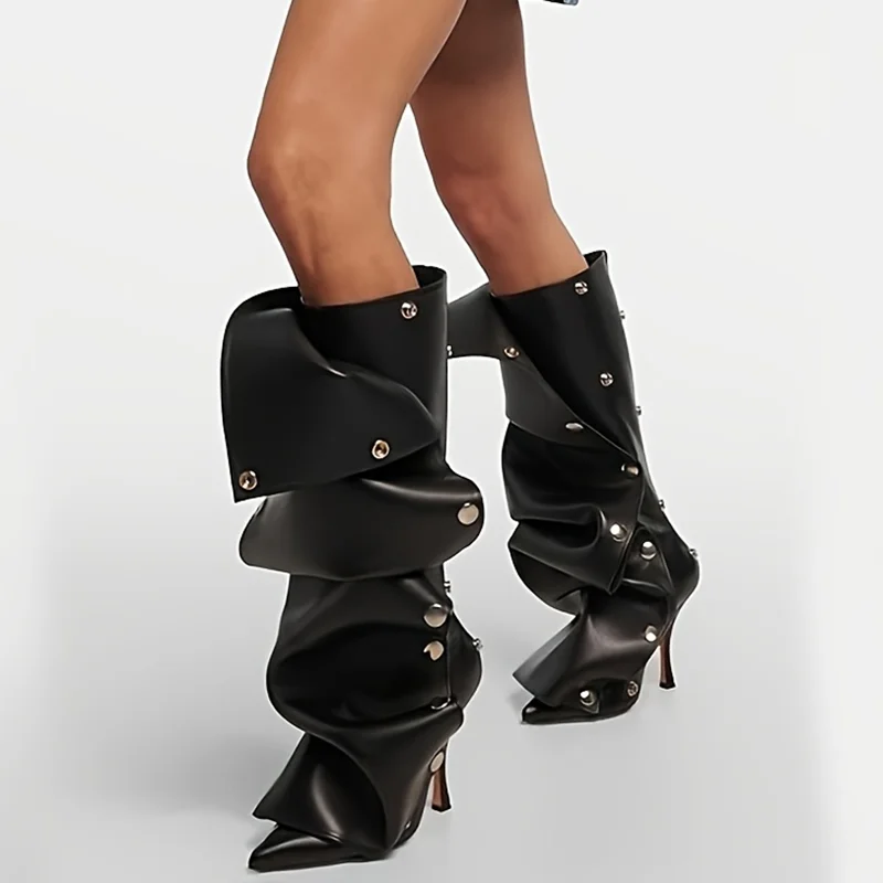 

Универсальные ботинки с металлическими заклепками, сексуальные ботинки с острым носком на тонком каблуке, новые поступления, модные женские современные ботинки по индивидуальному заказу