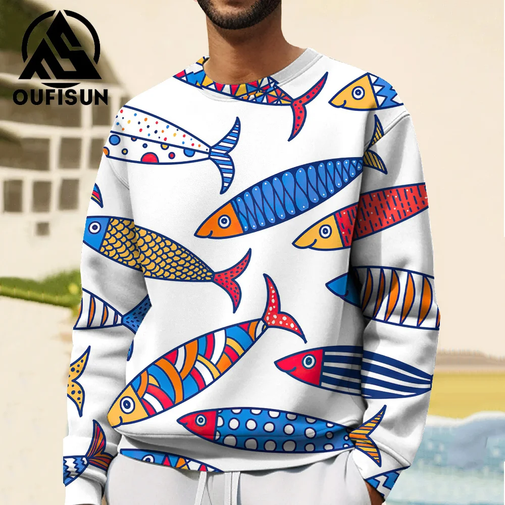 

Autumn Men's Sweatshirt 3d Cartoon Fish Print Long Sleeve T-Shirt For Men Oversized Hoodie Pullover Harajuku Fashion Man Clothes