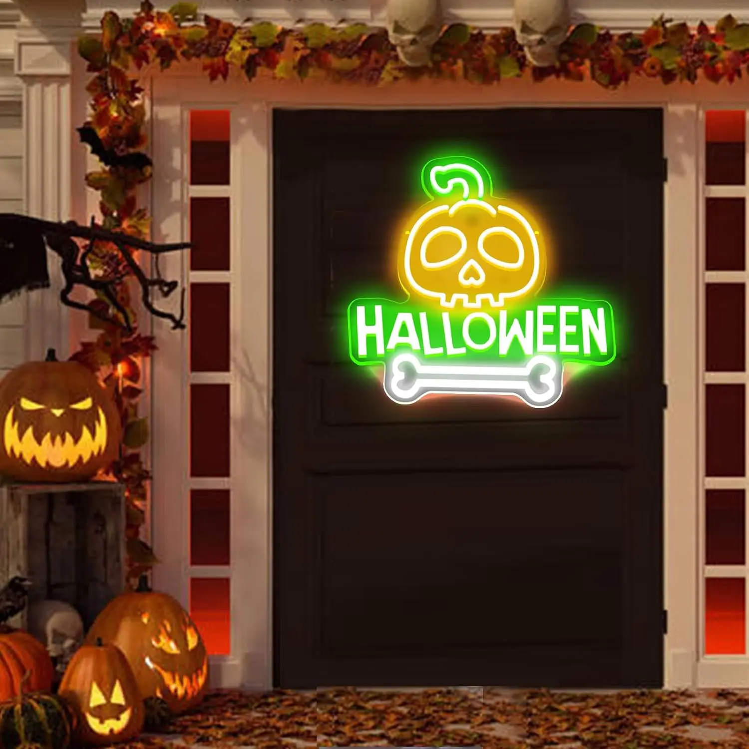 Halloween Neon Sign Pumpkin Skull LED Glowing Sign for Party Home Bedroom Bar Man Cave Gaming Room Decor USB Neon Light Gift