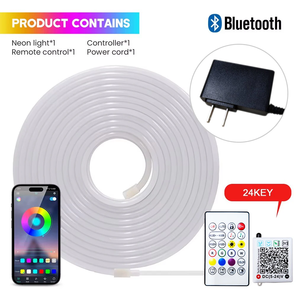 EU-Stecker DC24V 3535 RGB Neon LED-Streifen 5/10/15/20/30M Bluetooth Musik-Sync Wasserdichtes Neon-Seil-Licht für Innen- und Außendekoration – Detail 4
