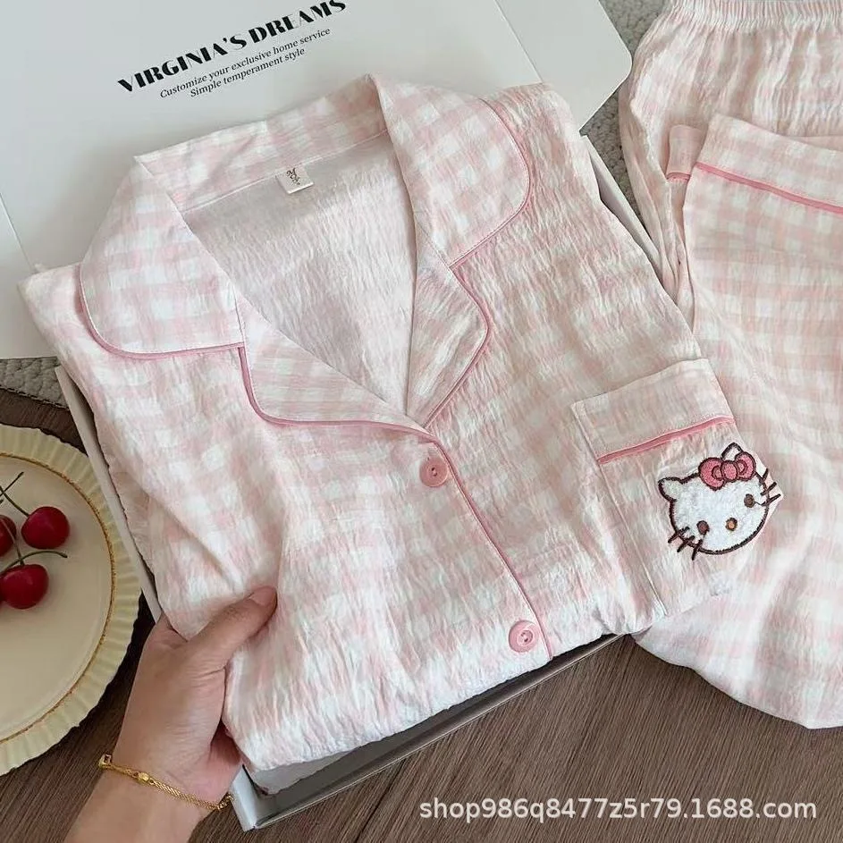 Women Hello Kitty Embroidered Lapel Pajama Top White Sleep Shirt Cute Casual Home Wear Perfect Birthday Gift for Teen Girls view 4