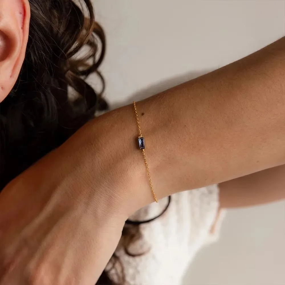 Square Zircon Birthstone Bracelet Stackable Sparkling Gold Plated Bracelet Colorful Personalized Minimalist Bracelet