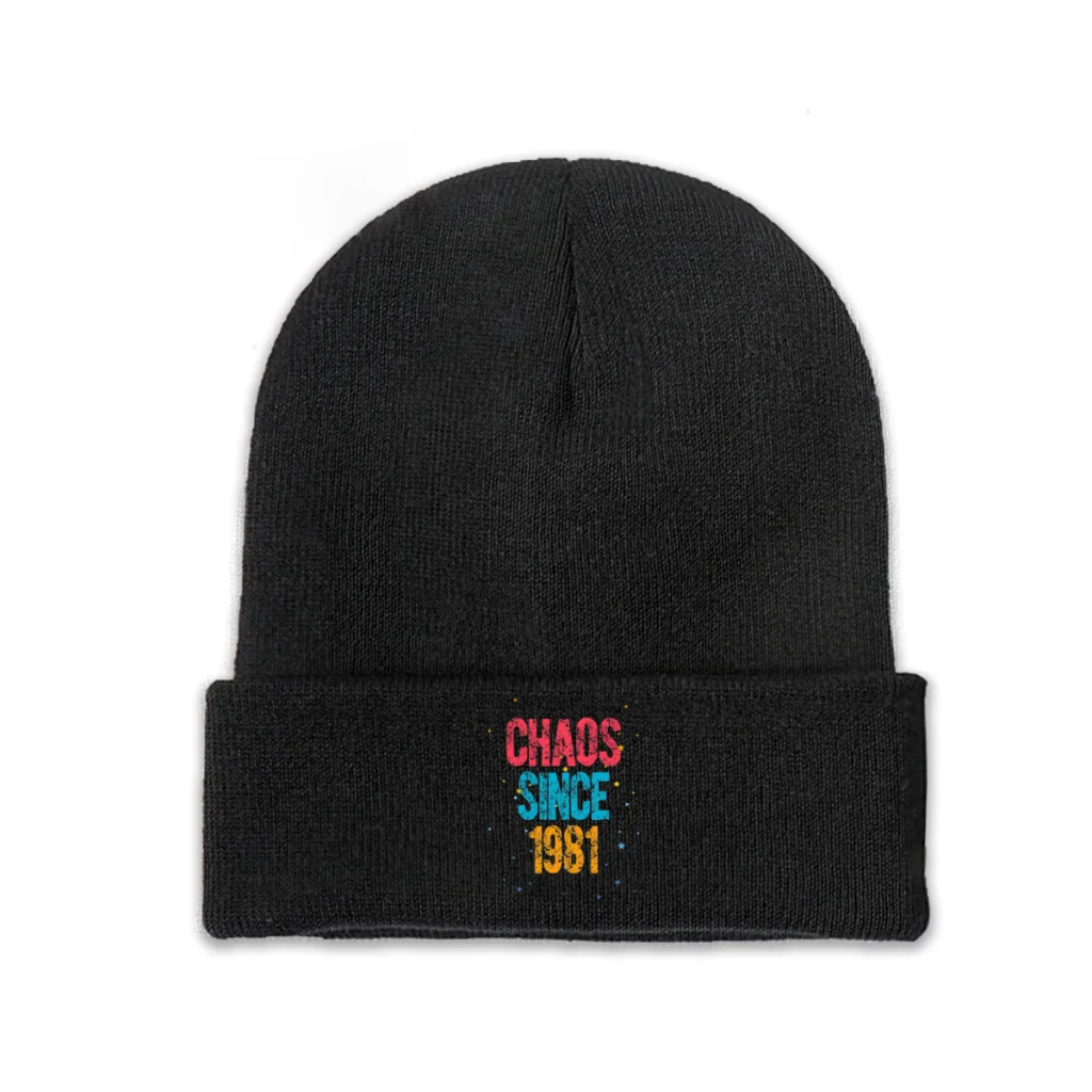 1981 Anniversary Skullies Beanies Caps Chaos Born in 1981 Knitted Winter Warm Bonnet Hats Unisex Ski Cap