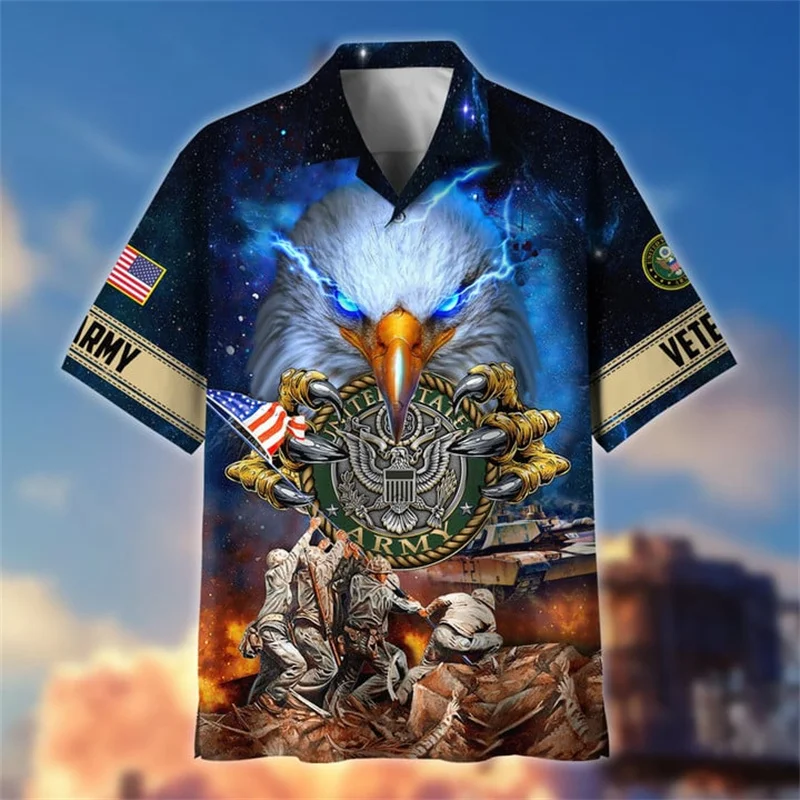 New Summer 3D Printing United States Soldiers Armys Veterans Shirts For Men Fashion Cool Short Shirts Y2k Harajuku Clothing Tops