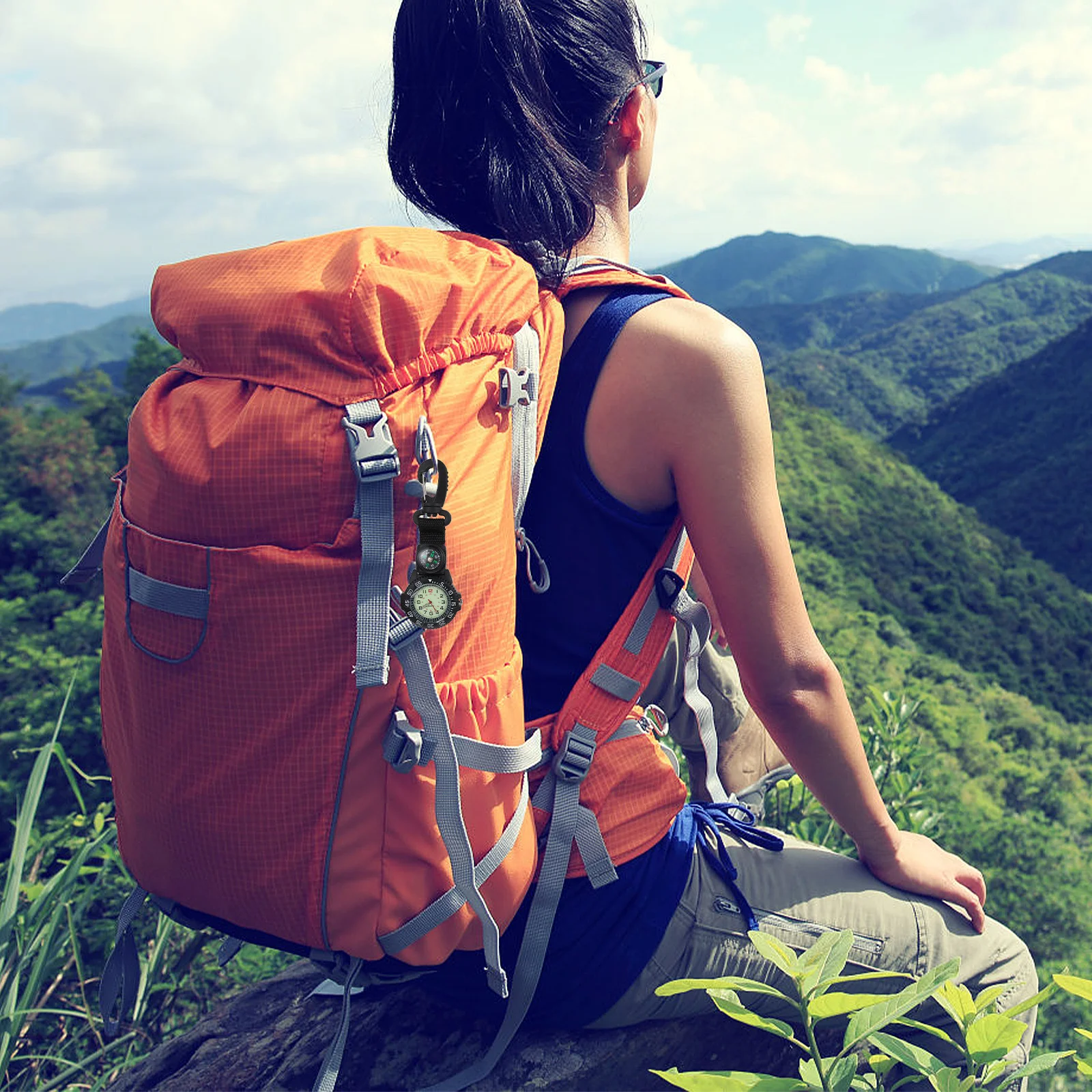 Compass Pendant Watch Nylon Strap Carabiner Clip Pocket Watch For Backpacker Hiking Mountaineering Outdoor Sports