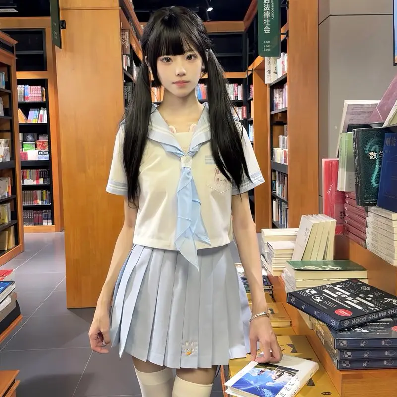 ญี่ปุ่นและเกาหลีรูปแบบกระต่ายสี่สีน่ารักโรงเรียนอนุบาล JK สไตล์วิทยาลัยหวานชุดกะลาสีแขนสั้นหญิง