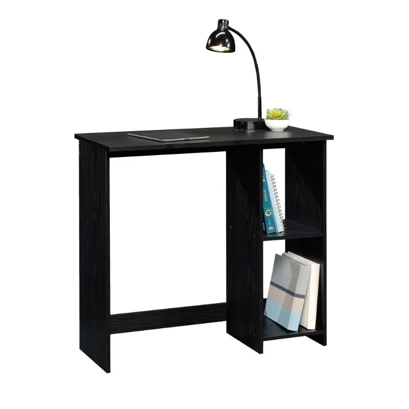 Small Space Writing Desk with 2 Shelves, True Black Oak Finish,Shelves for storage and display