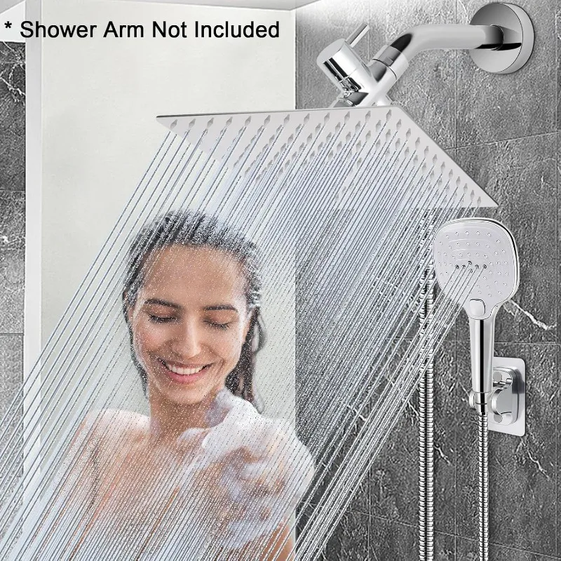 ホース付きシャワーヘッド、高圧ステンレススチール製レインシャワーと3つの設定のハンドヘルドスプレーコンボ