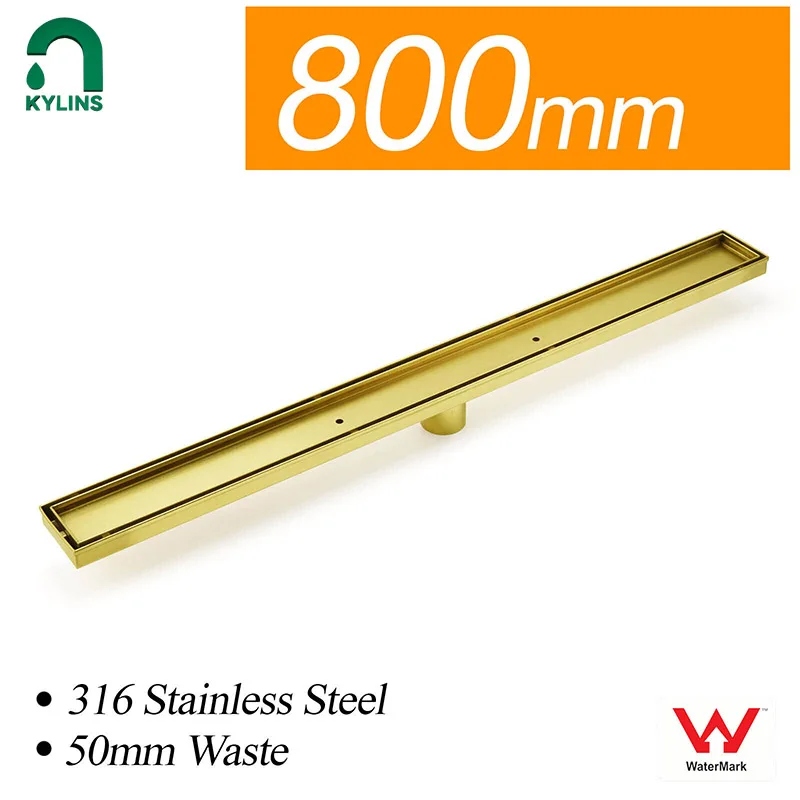 **Sydney Stock** KYLINS 800mm Brushed Gold Floor Drain Shower Grate Tile Insert Waste Central Outlet Drainer bathroom WaterMark