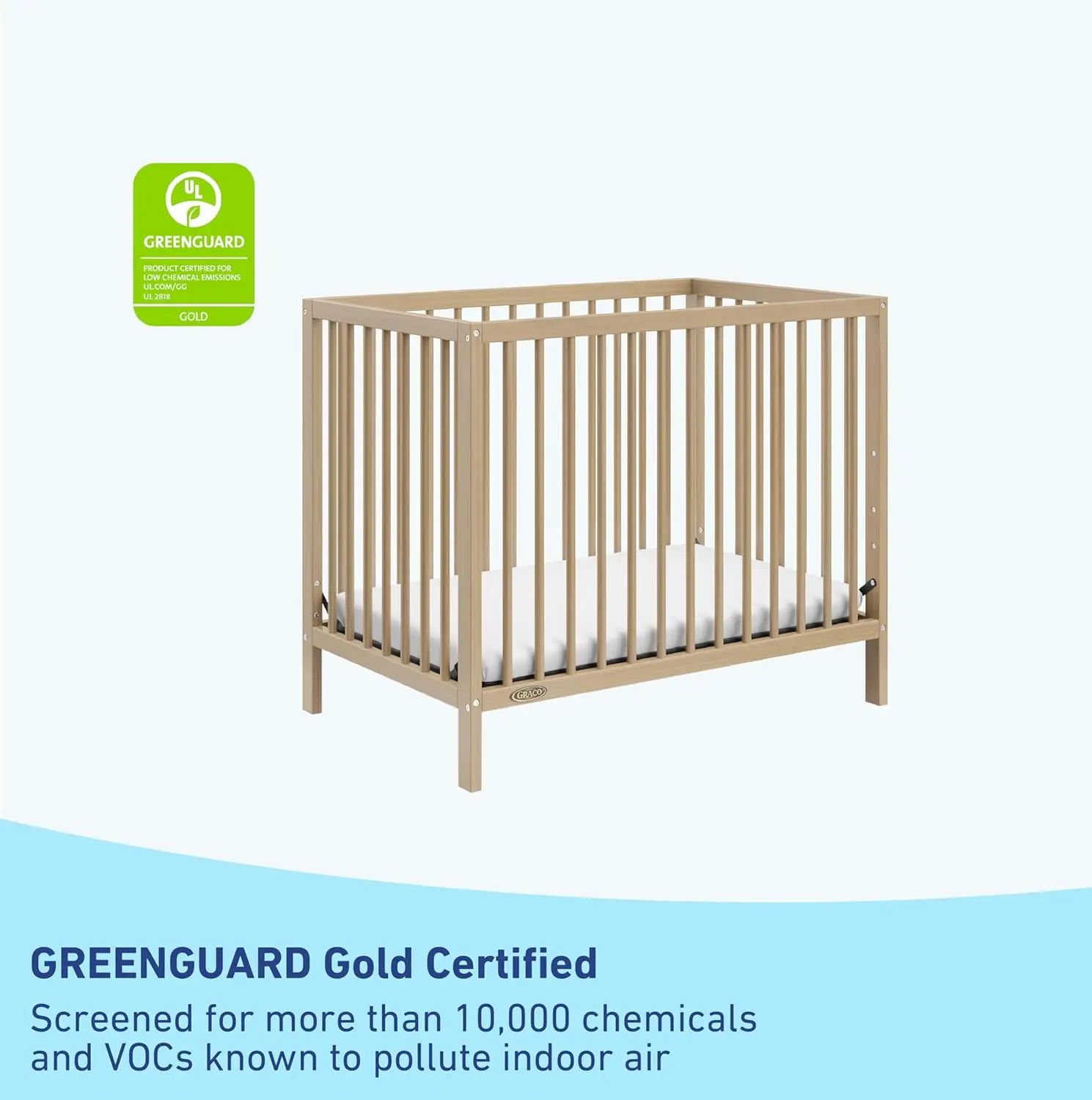 Teddi 4-in-1 Convertible Mini Crib with Bonus Water-Resistant Mattress (Driftwood) , 2.75-Inch Mattress Included