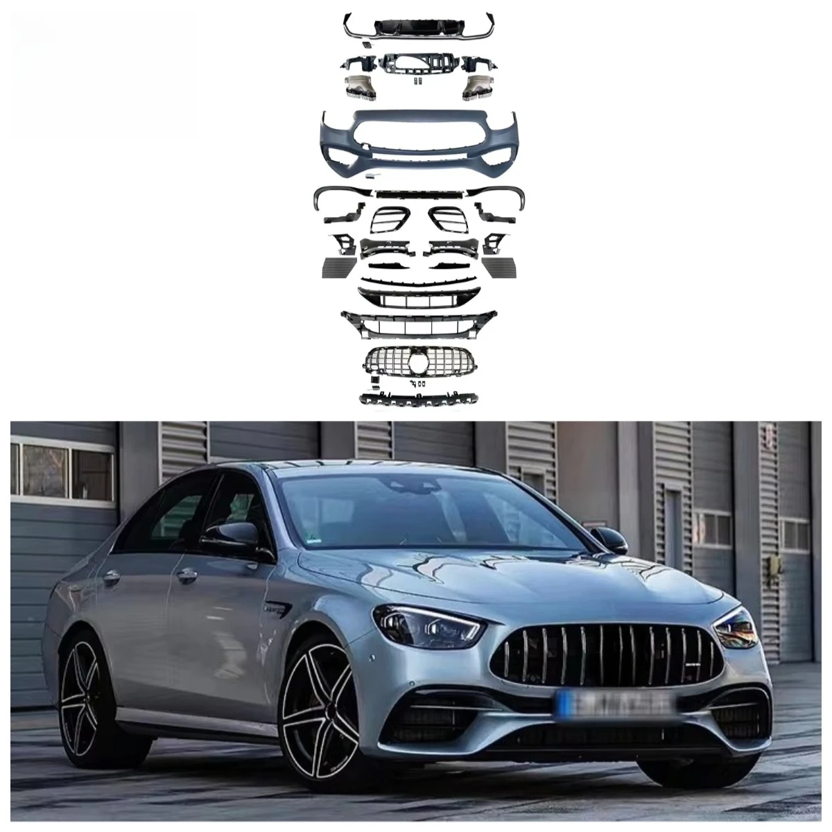 

Wholesale 2021 E63 Style Car Front Lip Rear Diffuser Side Skirt Vents Spoiler Body Kit Front Bumper for W213 2021+