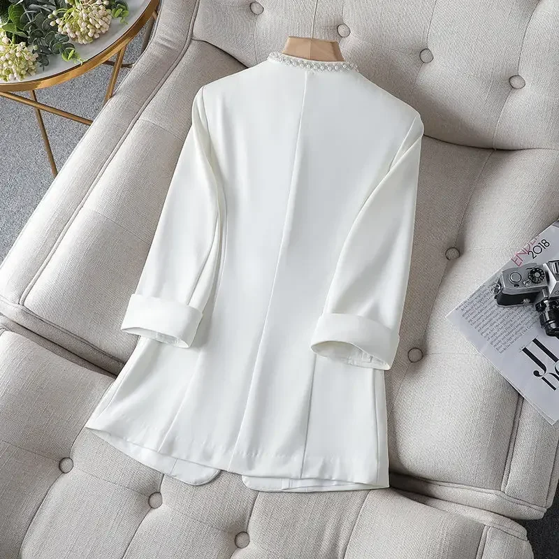 Spring Autumn New Women's Fashion All-match Temperament Ladies High-end Buttonless Suit Women Blouse High-end Small Suit Jacket