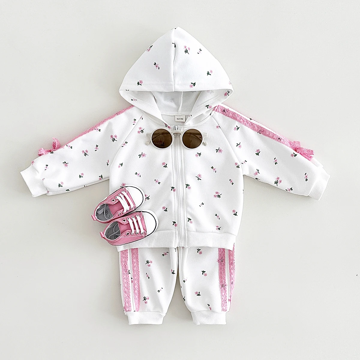 0-3Y Newborn Baby Sets Infant Girls Clothes Bow Cute Hoodie Little Flowers Pants Stylish Thick Kids Sweatshirt 2Pcs Toddler Suit