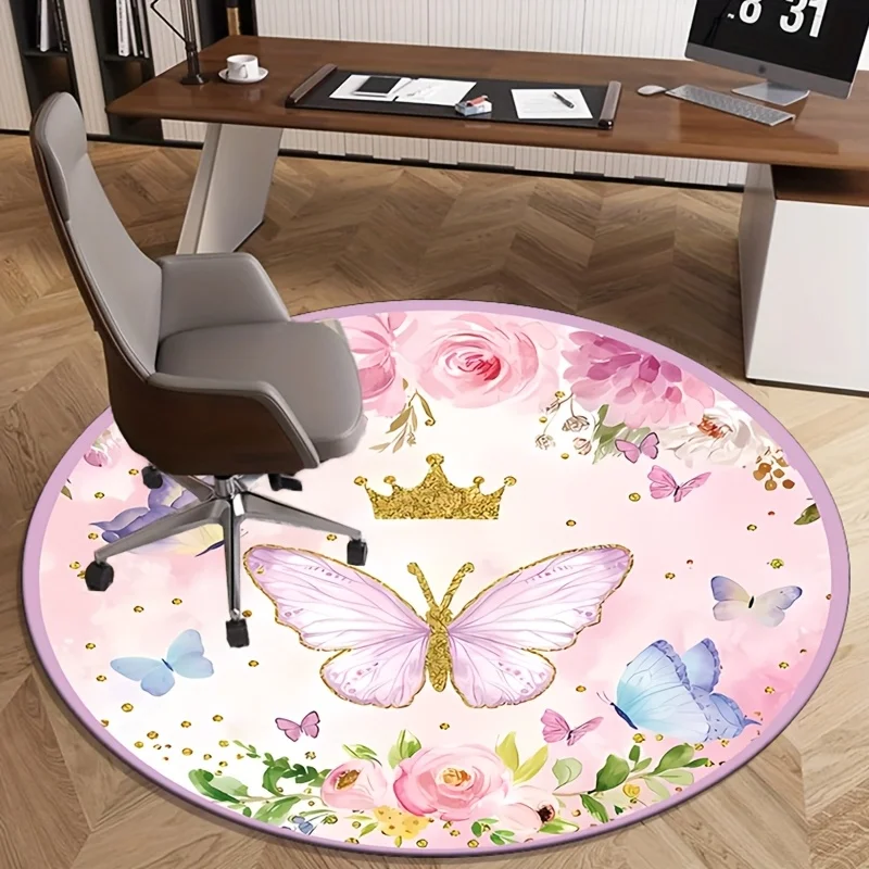 

Круглый ковер с розовым цветочным принтом и короной бабочки — бархатный напольный коврик с кристаллами принцессы для детской комнаты, декор для детской комнаты
