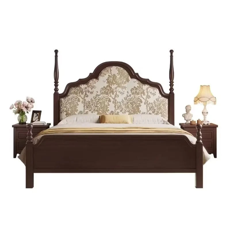 

American solid wood bed, medieval style Anna bed 1.8m double soft bag bed