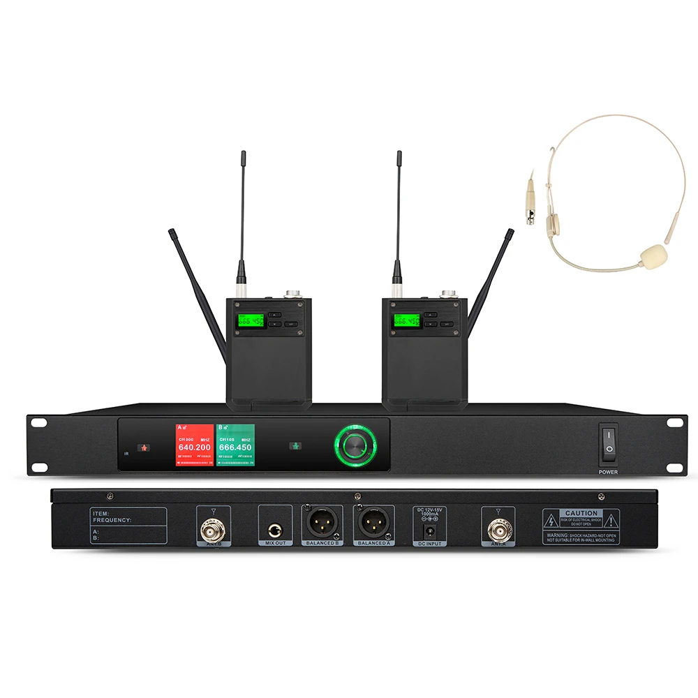 Stereo 2 Channel UHF Wireless In-ear System Stage wireless microphone headset For Conference Room