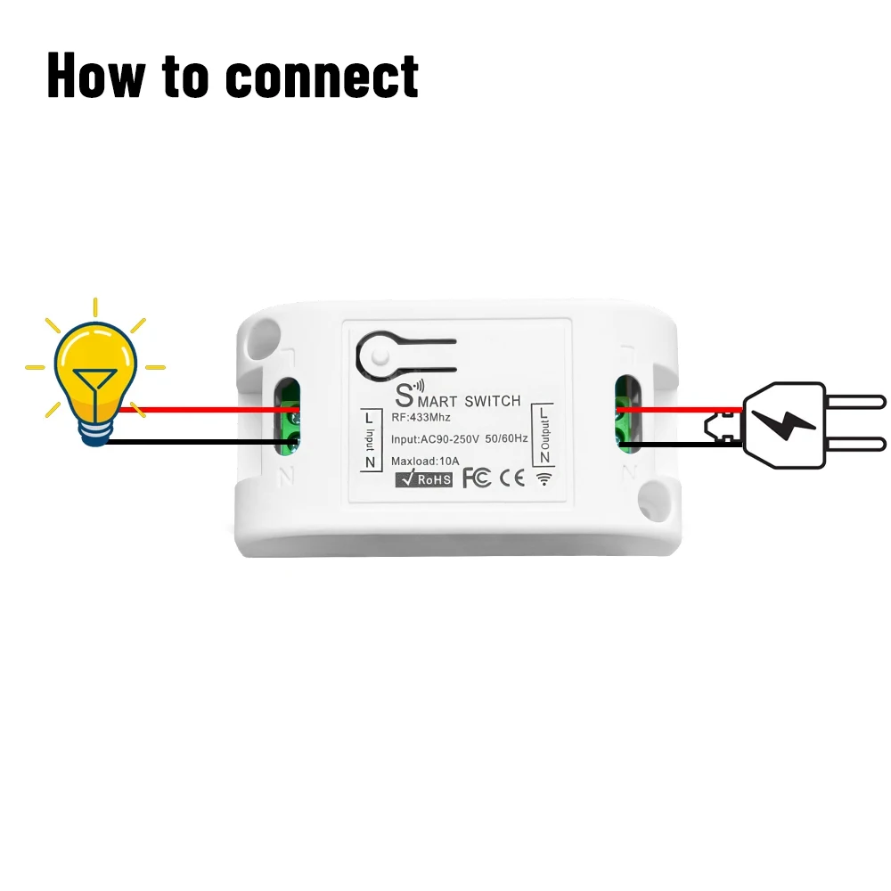 433 MHz Wireless Remote Control Light Switch 220V 110V 10A 1 CH Relay Receiver With A/B Transmitter Controller For Lighting Led