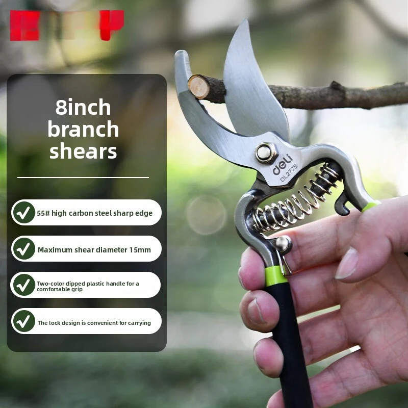 Garden Pruning Shears 8 Inch 55# High‑Carbon Steel Labor‑Saving Branch Cutter Hand Pruner for Garden Plant Tree Trimming