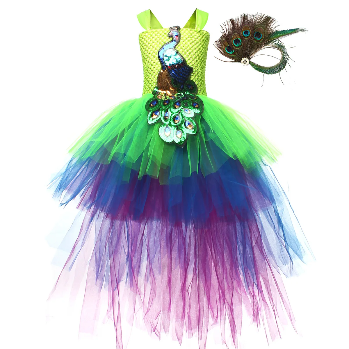 Flower Princess Peacock Costume for Girls Wedding Birthday Party Tutu Dress Kids Pageant Ball Gown Feathers Girl Tulle Dresses