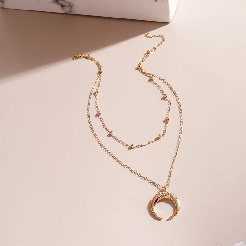 Aihua Mode Gold Farbe Doppel Schicht Mond Anhänger Halsketten für Frauen Luxus Design Glänzende Choker Halskette Schmuck Geschenke – Detail 5