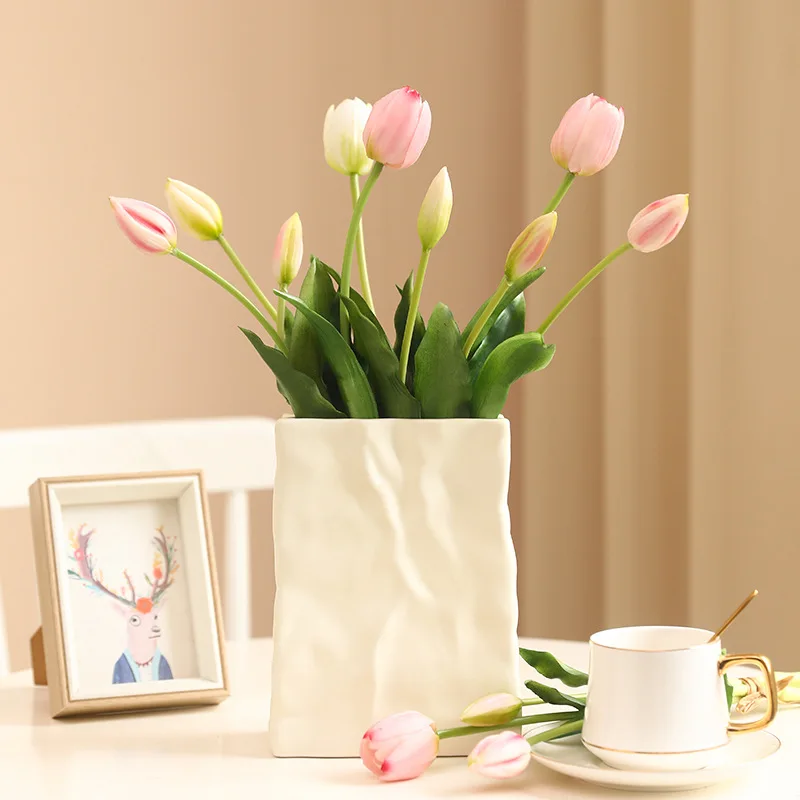 Three Heads Soft Rubber Tulip Artificial Flowers Home Decorative Flower Arrangements, Wedding Decorative Garden Bouquets