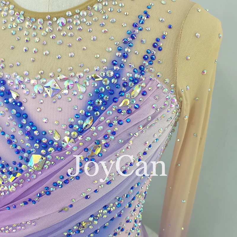 JoyCan Ice Figure  Skating  Dress Girls PInk Spandex Stretchy Competition Dance Wear Customized