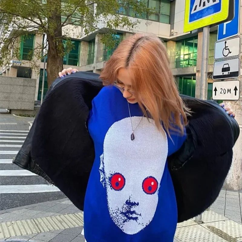 2025 European and American New Hip Hop Street Knitted Sweater Men's Gothic Printed Hoodie Autumn Harajuku Hoodie