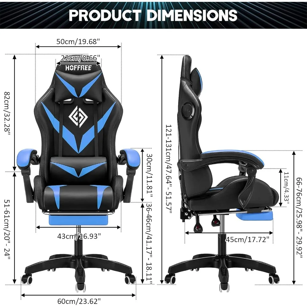 Gaming Chair with Bluetooth Speakers and RGB LED Lights Ergonomic Massage Computer Gaming Chair with Footrest Video Game Chair