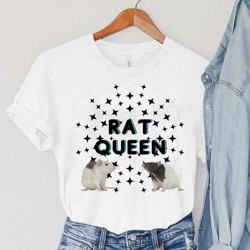 Rat T-Shirts Women\'s Rat Queen Clothing Harajuku Stars TShirts Vintage Animal Fashion Female TShirts Rat Casual Women T-Shirts