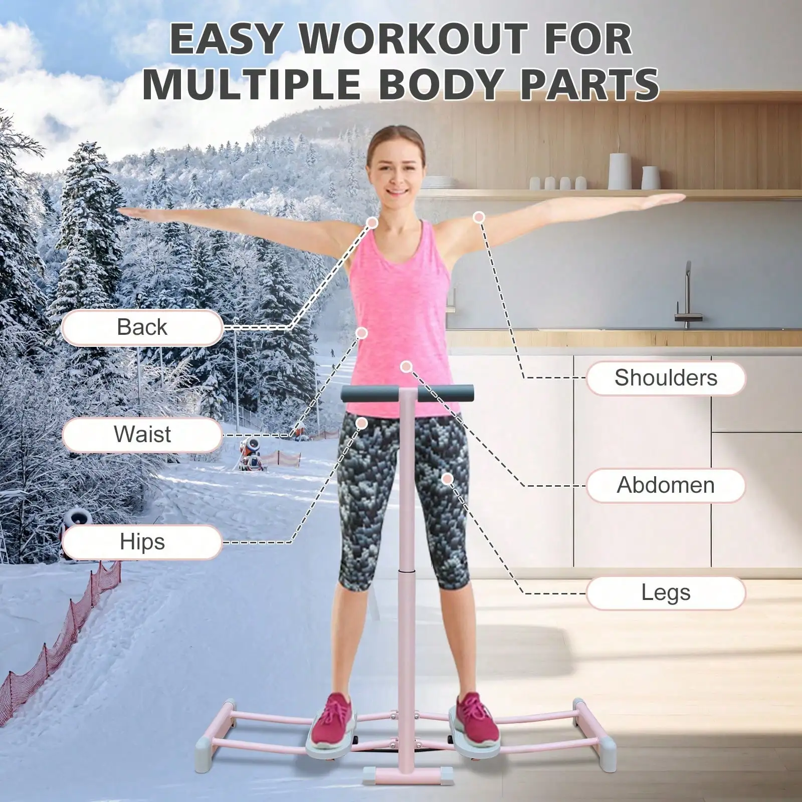 Ski Machine Foldable, Simulated Ski Trainer With 4-Level Adjustable Non-Slip Pedal Armrest, Pelvic Floor Muscle Trainer For Home - view 4