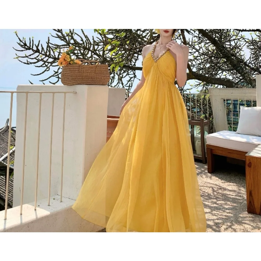 Sexy Neckholder ärmellos Strass Vintage koreanische Mode Abend A-Linie Kleid Zeremonie Kleider Damenbekleidung