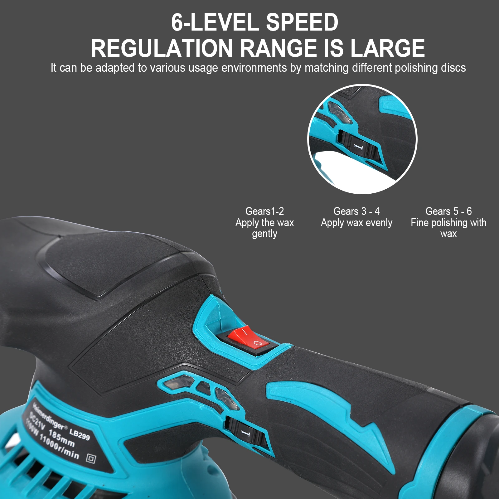 Heimerdinger 18V Cordless Mini Polisher, Power Tools, 6-Speed, Low Noise, Car/Furniture Polish, No battery