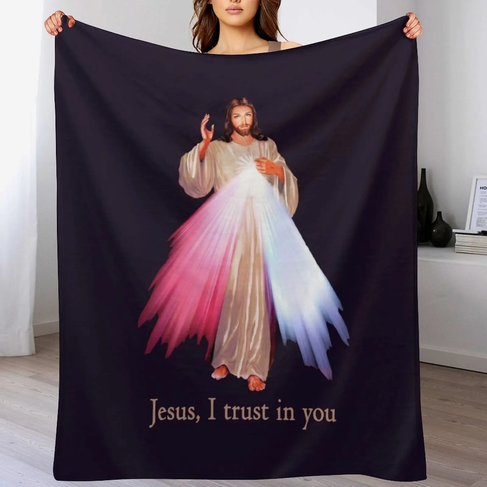 Jesus I trust you Divine Mercy Image (transparent background design) Throw Blanket Warm Soft Big Sofas Blankets