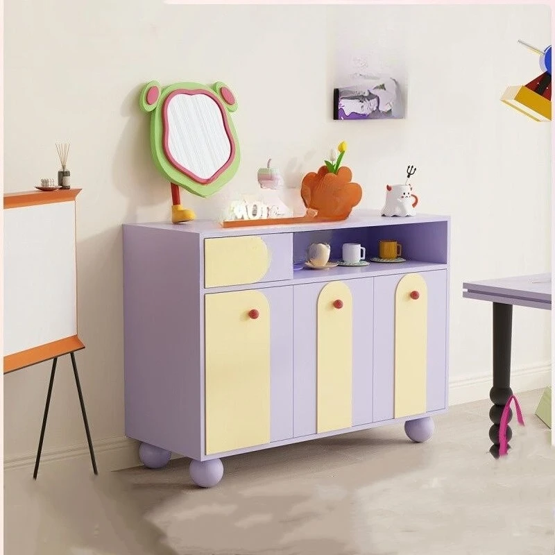 Side cabinet, living room dopamine coffee bar cabinet wine cabinet, large capacity purple entrance cabinet