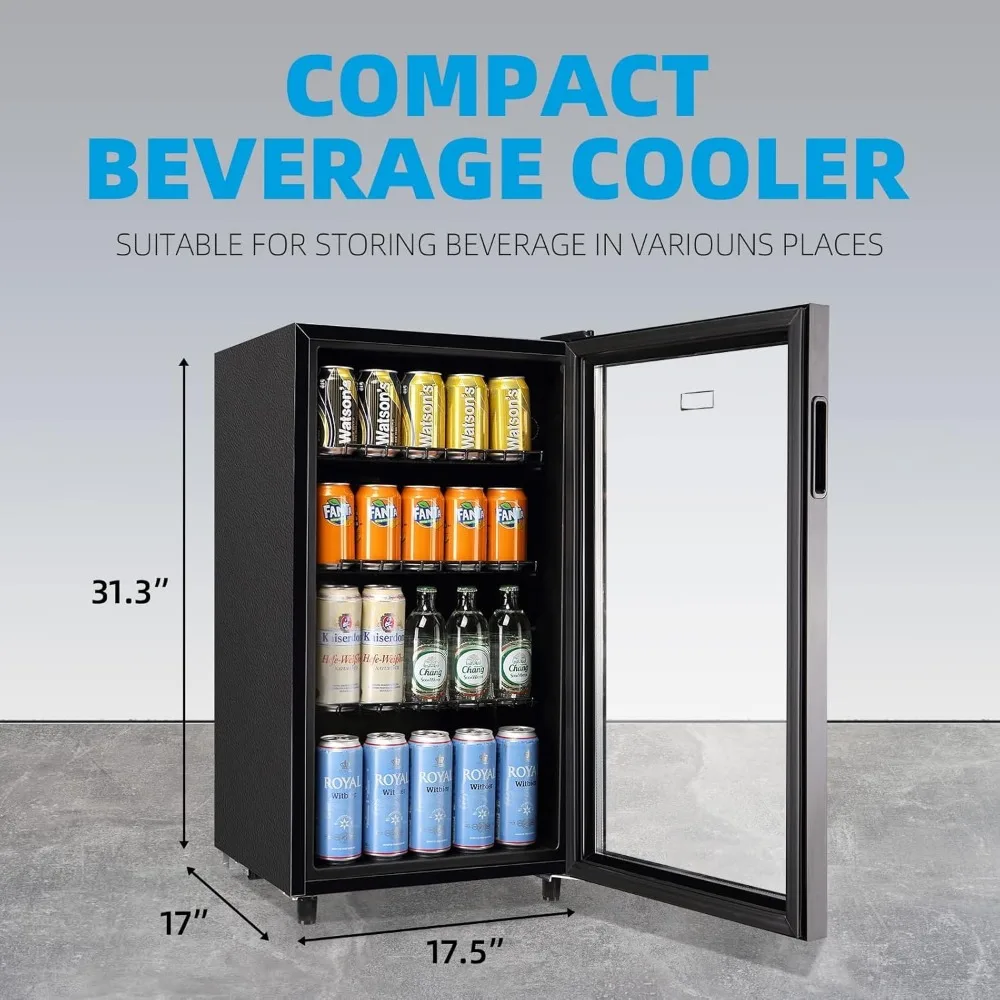 Mini Fridge, 3.5 Cu.Ft, Beverage Cooler for Beers Wine Juicer Cooler Adjustable Shelves LED Lights for Home, Office or Bar